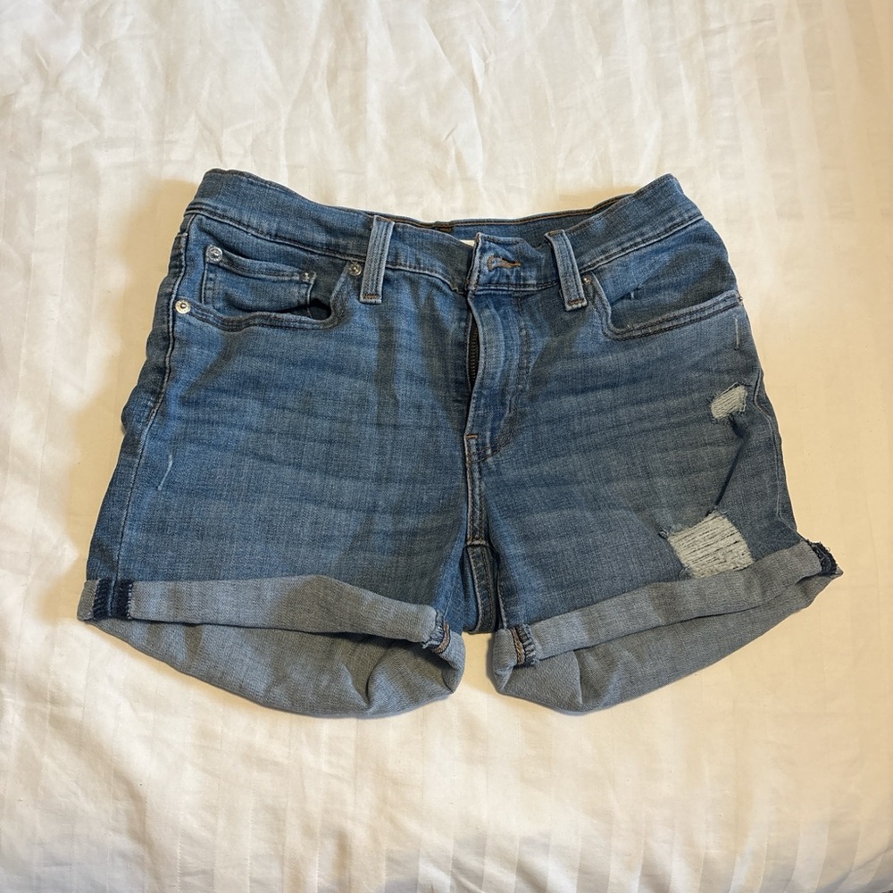 Levi's Rolled Cuff Distressed Denim Shorts - Blue